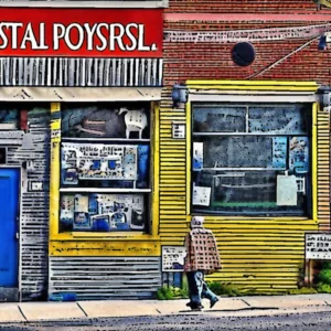 Artistic representation for Postal carrier , comic book artist , a fixture in downtown Mystic, Connecticut.