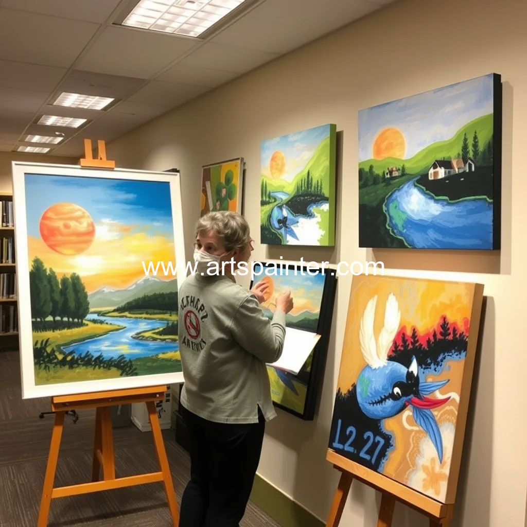 Artist exhibits paintings at library