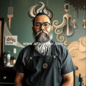 Artistic representation for Sandy springs' artist & barbershop owner: inflation & safety shape vital e