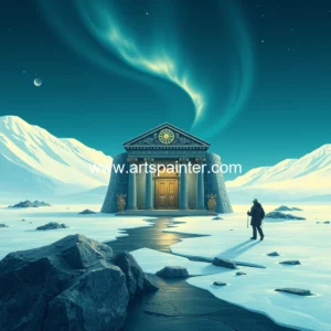 Artistic representation for Blockchain, arctic vault: bank's innovative shield for national artistic treasures