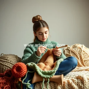 Artistic representation for Millenials and Gen Z choose crochet knitting and tufting over doomscrolling