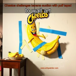 Cheetos challenges banana auction with puff taped to wall art 5 Artistic representation for Cheetos challenges banana auction with puff taped to wall art