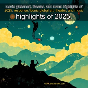 Artistic representation for Iconic global art, theater, and music highlights of 2025. response: iconic global art, theater, and music highlights of 2025.