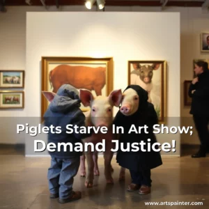 Artistic representation for Piglets Starve In Art Show; Demand Justice!