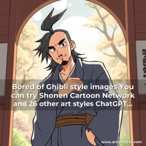 Artistic representation for Bored of Ghibli style images You can try Shonen Cartoon Network and 26 other art styles ChatGPT can create